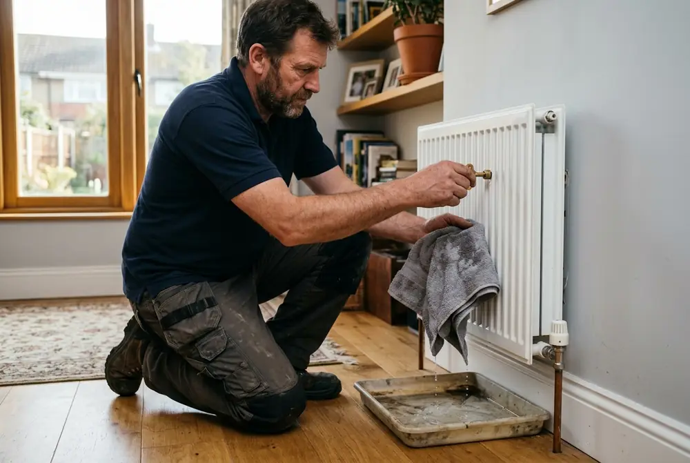 Bleeding a panel radiator with a brass radiator key