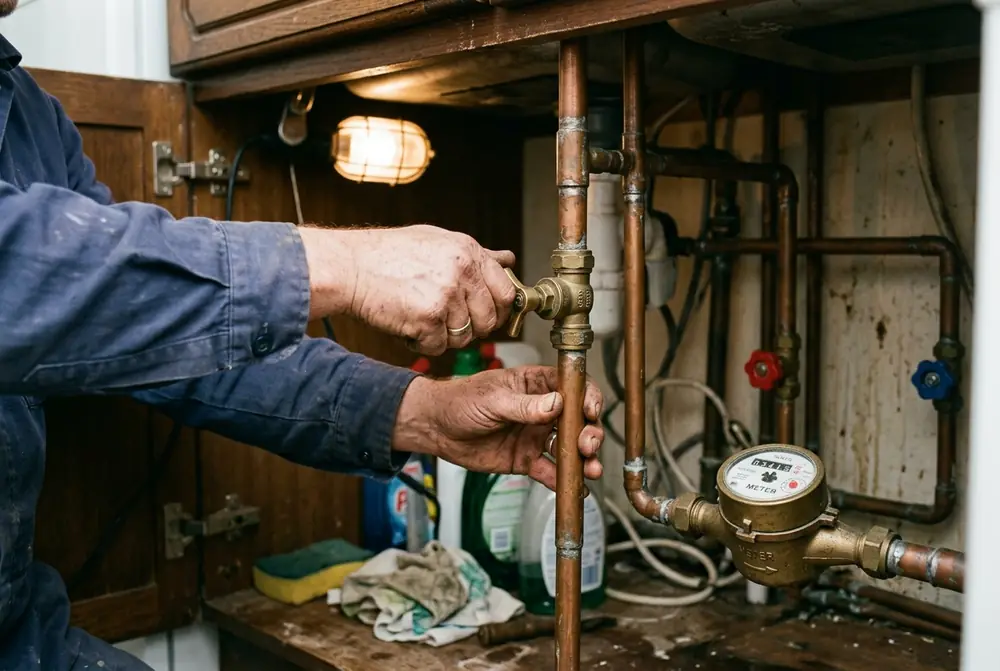 Turning a brass stop tap on copper pipework under a sink