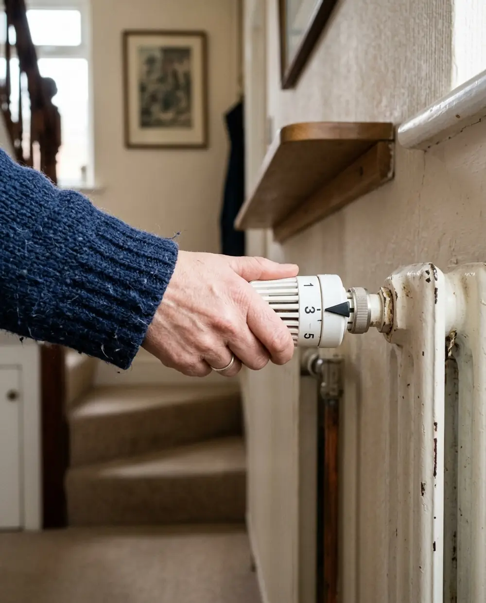 Hand adjusting a thermostatic radiator valve